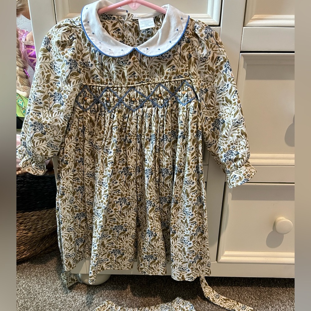 Edgehill Collection Baby Dress with Blue Embroidery